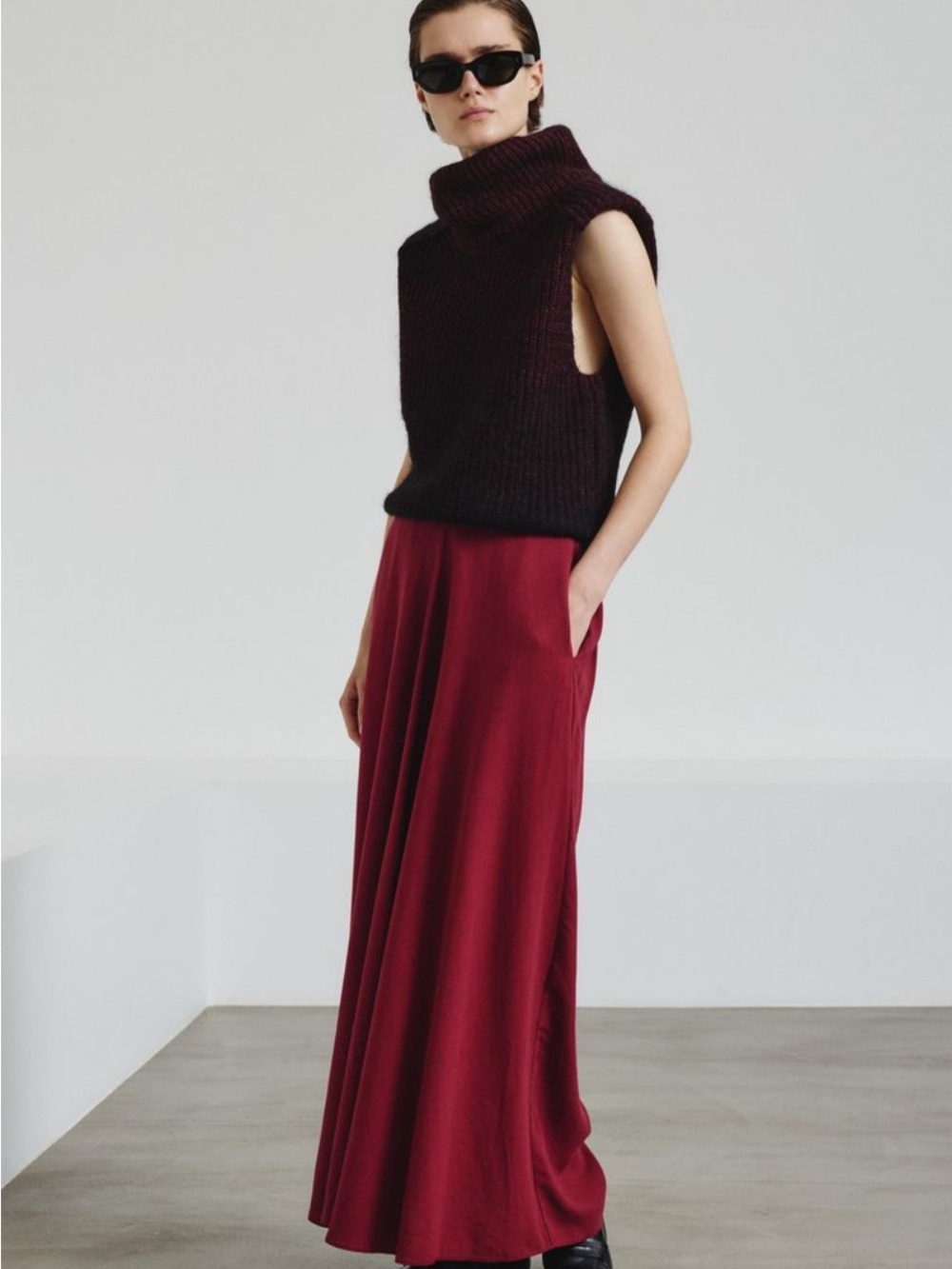 NWT Pomandere Viral Burgundy Long Skirt Made in Italy size 4 Bohemian